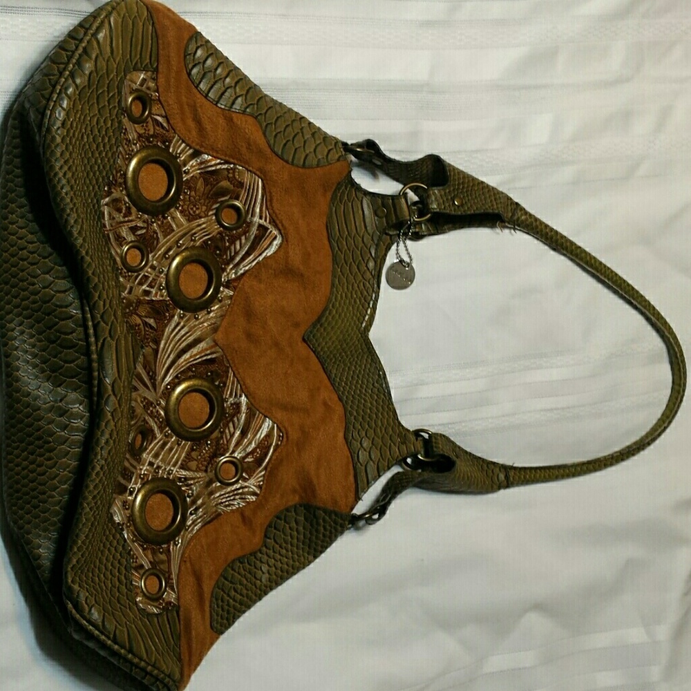 Brown snakeskin and swede purse